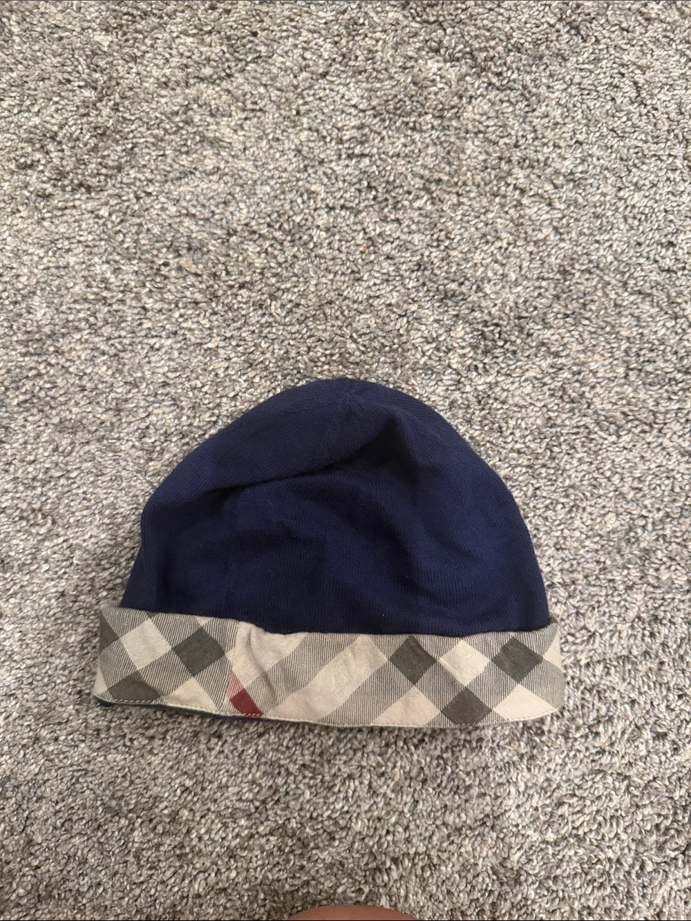 Burberry kids Navy Plaid Trim Kids Beanie Hat